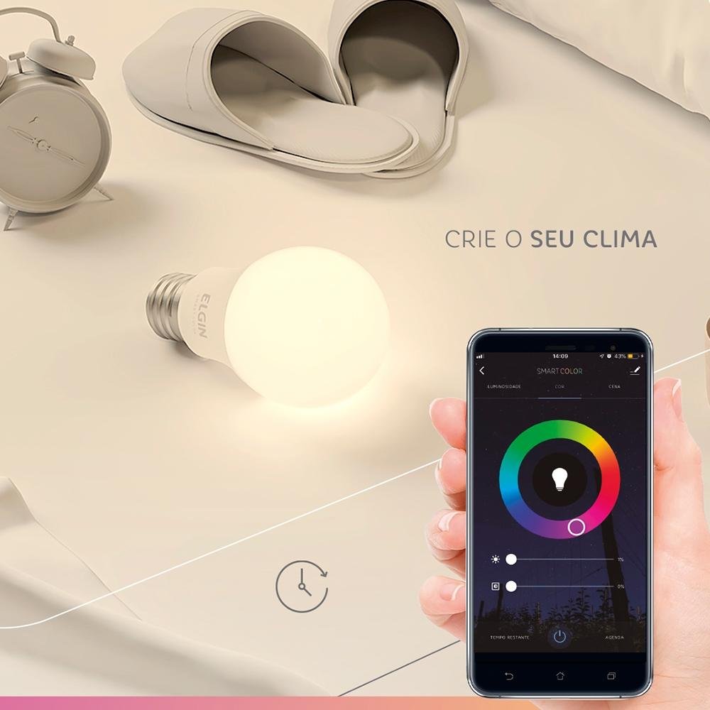Imagem 6 de 10 do produto Lâmpada Smart Elgin, 10W, RGB Color, Wi-Fi, Alexa e Google Assistant, Branco - 48BLEDWIFI00