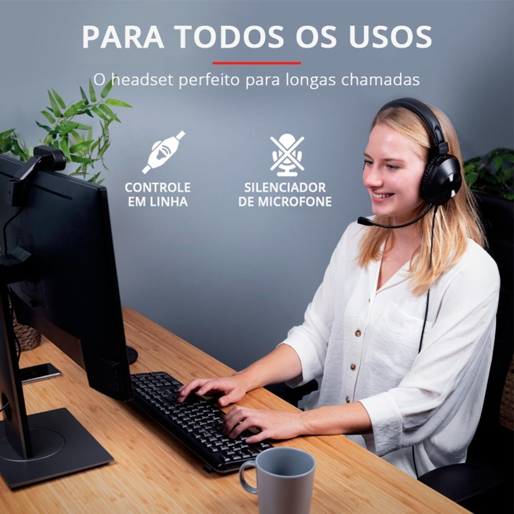 Imagem 9 de 9 do produto Headset Trust Over-Ear, Conexão USB, Driver 40mm, Cabo de 2m com Controle de Volume, Preto - 24132