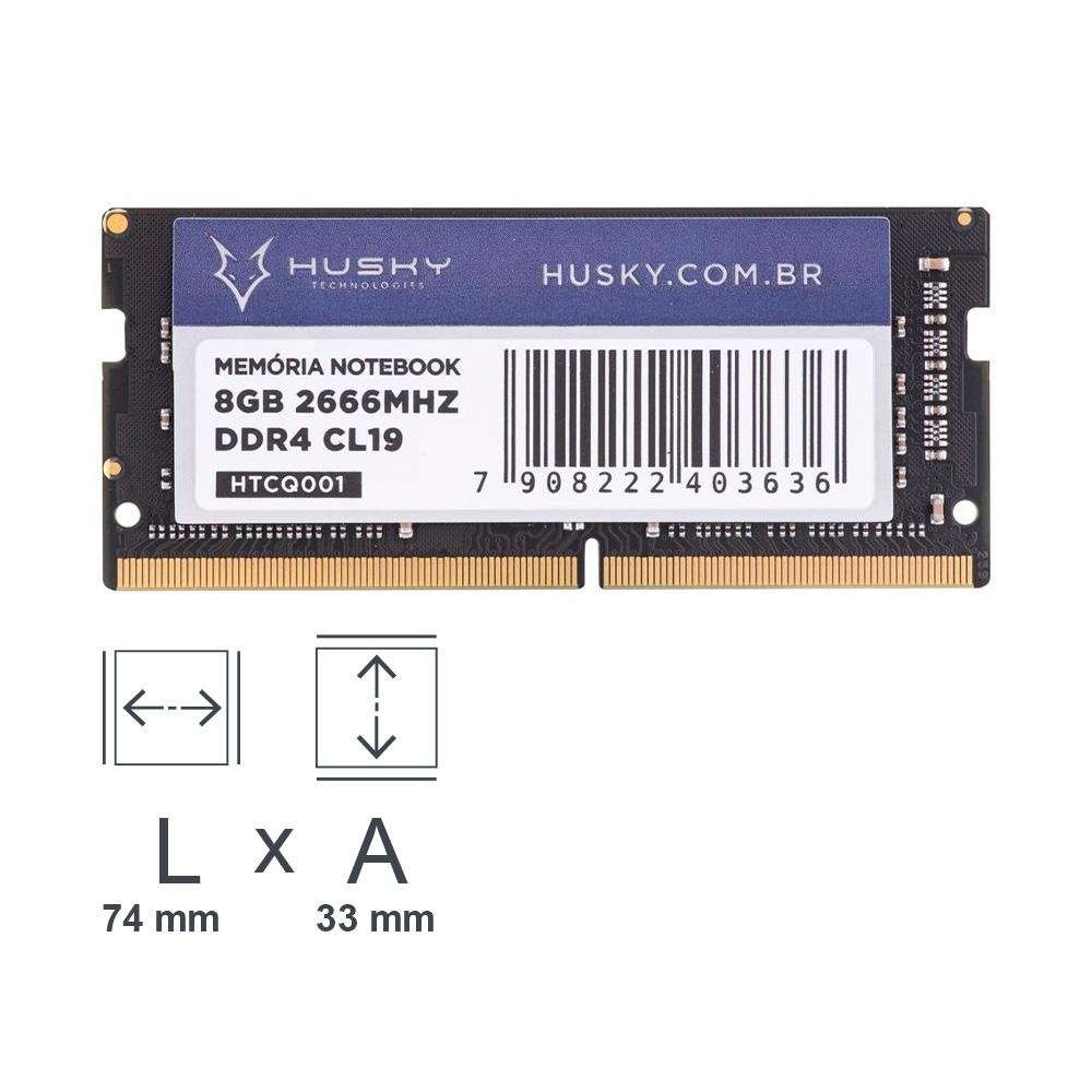 Memória RAM para Notebook Husky Technologies, 8GB, 2666MHz, DDR4, CL19 - HTCQ001 Memória RAM para Notebook Husky Technologies, 8GB, 2666MHz, DDR4, CL19 - HTCQ001