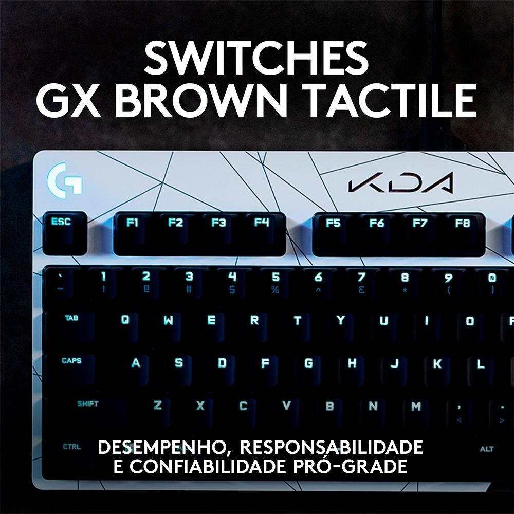 Imagem 7 de 7 do produto Teclado Mecânico Gamer Logitech G PRO K/DA Layout US, RGB, TKL, Cabo Destacável, GX Brown Tactile, Edição League of Legends KDA - 920-010074