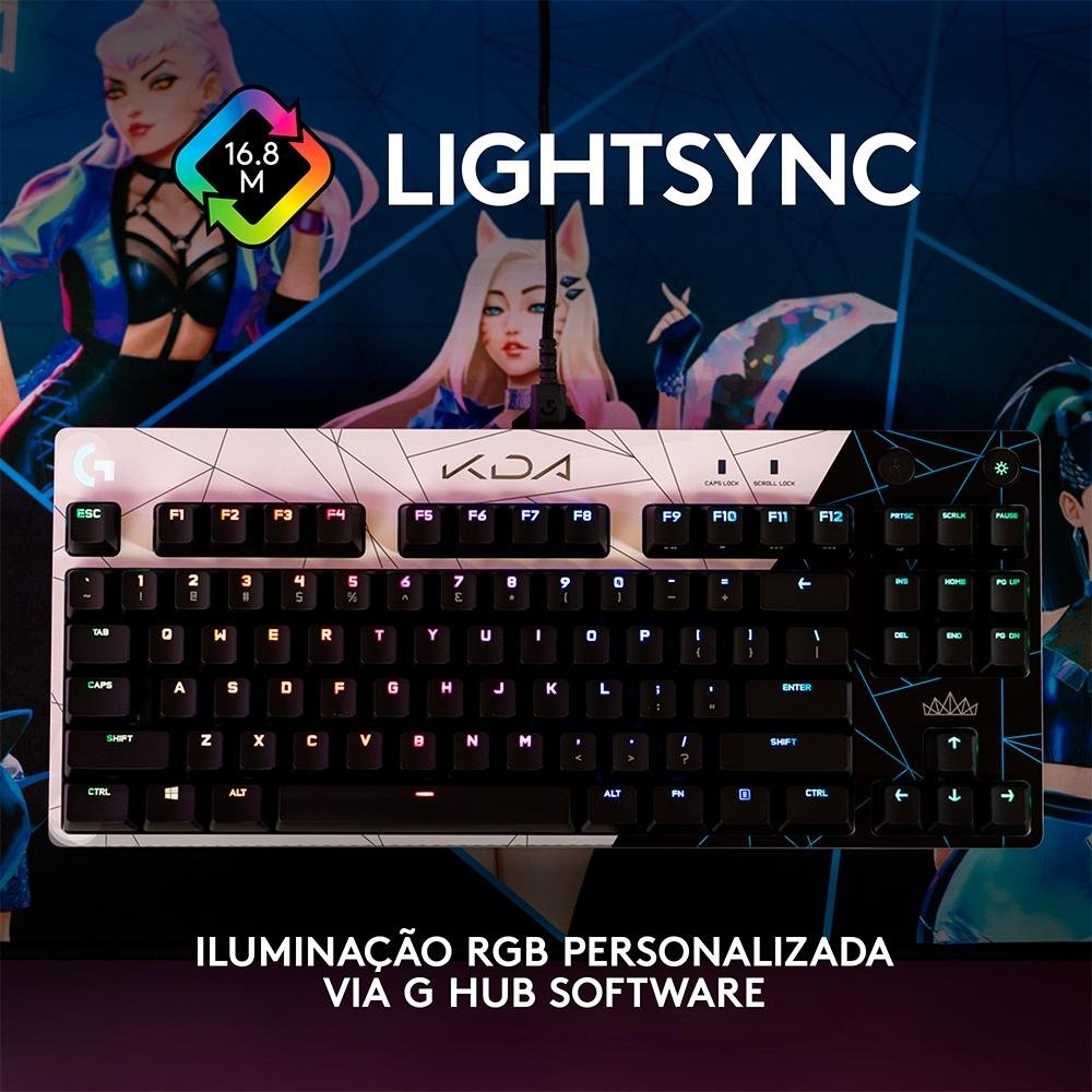 Imagem 6 de 7 do produto Teclado Mecânico Gamer Logitech G PRO K/DA Layout US, RGB, TKL, Cabo Destacável, GX Brown Tactile, Edição League of Legends KDA - 920-010074