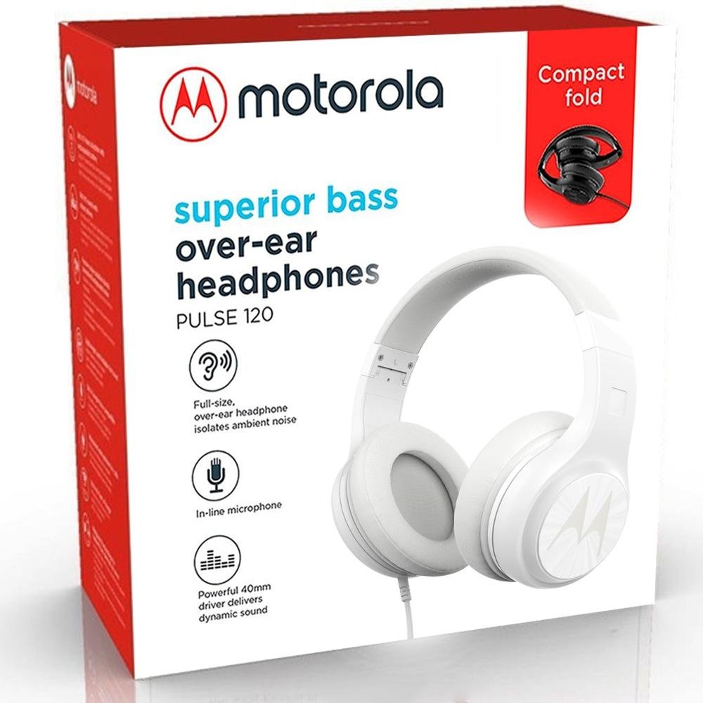 Fone de Ouvido Motorola PULSE 120 com Microfone, Conexão 3.5mm, Branco -  SH060WH | KaBuM!