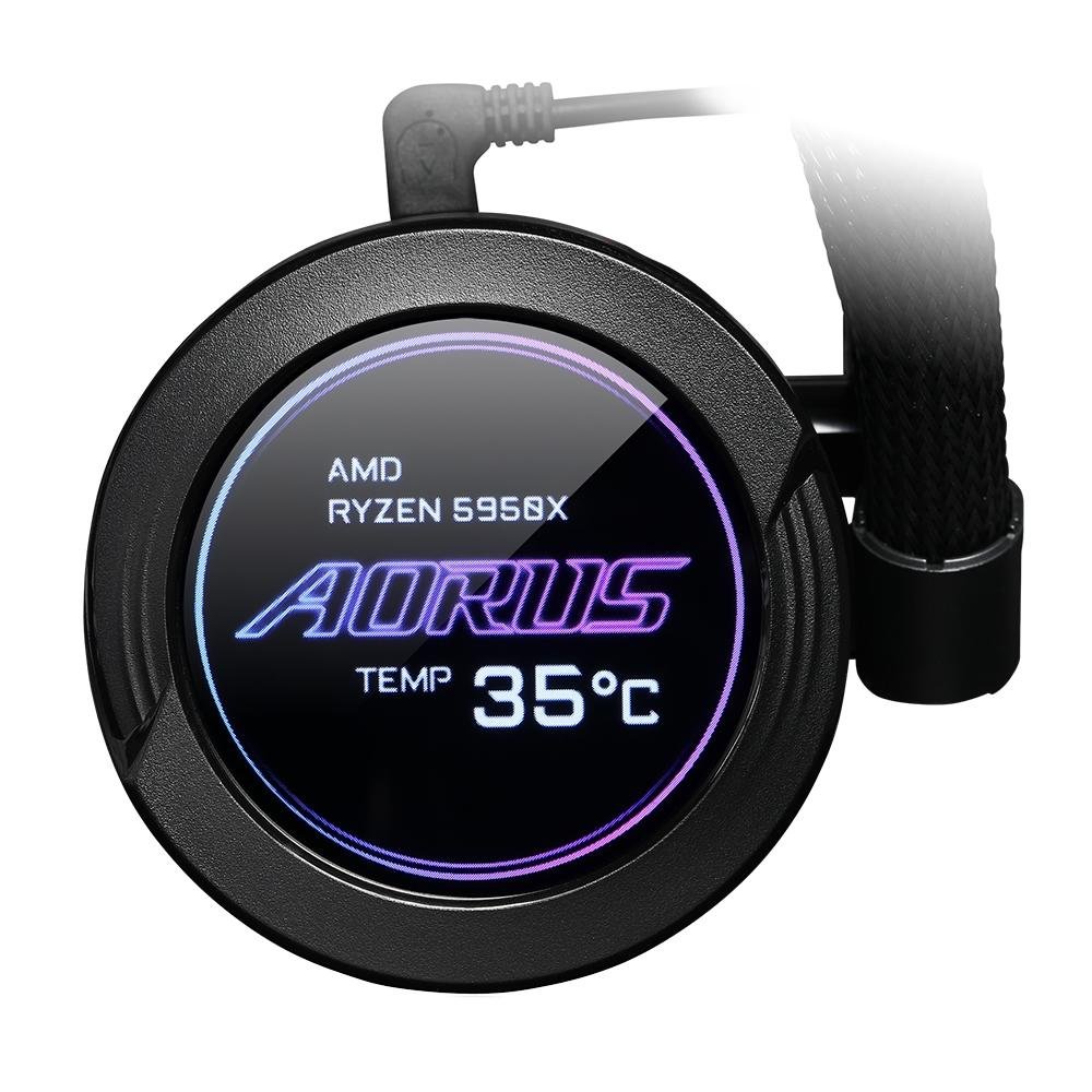 Imagem 4 de 8 do produto Water Cooler Gigabyte Aorus Liquid Cooler 240, RGB, 240mm (2x 120mm), AMD/Intel, Com Display LCD, Preto - GP-AORUS WATERFORCE X 240