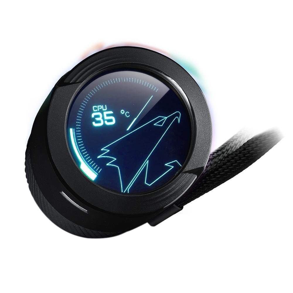 Imagem 5 de 8 do produto Water Cooler Gigabyte Aorus Liquid Cooler 240, RGB, 240mm (2x 120mm), AMD/Intel, Com Display LCD, Preto - GP-AORUS WATERFORCE X 240
