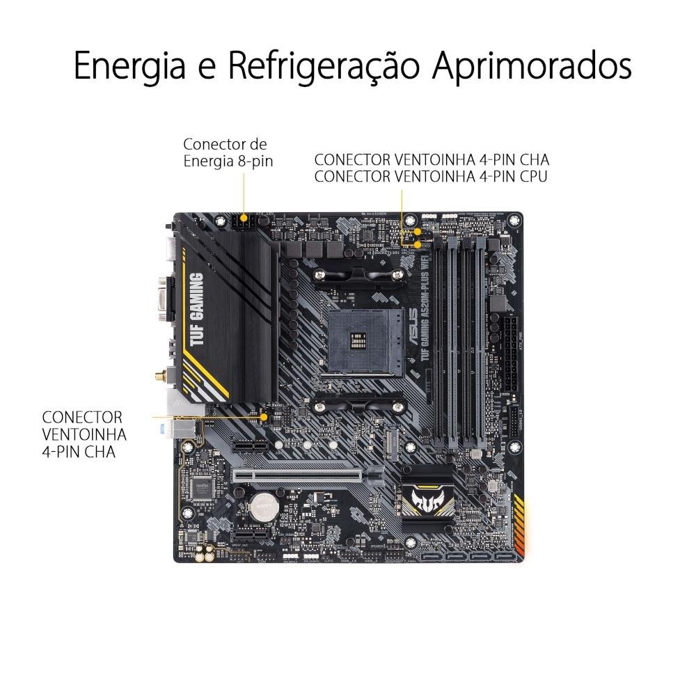 Placa-Mãe ASUS TUF GAMING A520M-PLUS WIFI, AMD AM4, RGB, mATX, DDR4, Preto - 90MB17F0-M0EAY0 - view 7