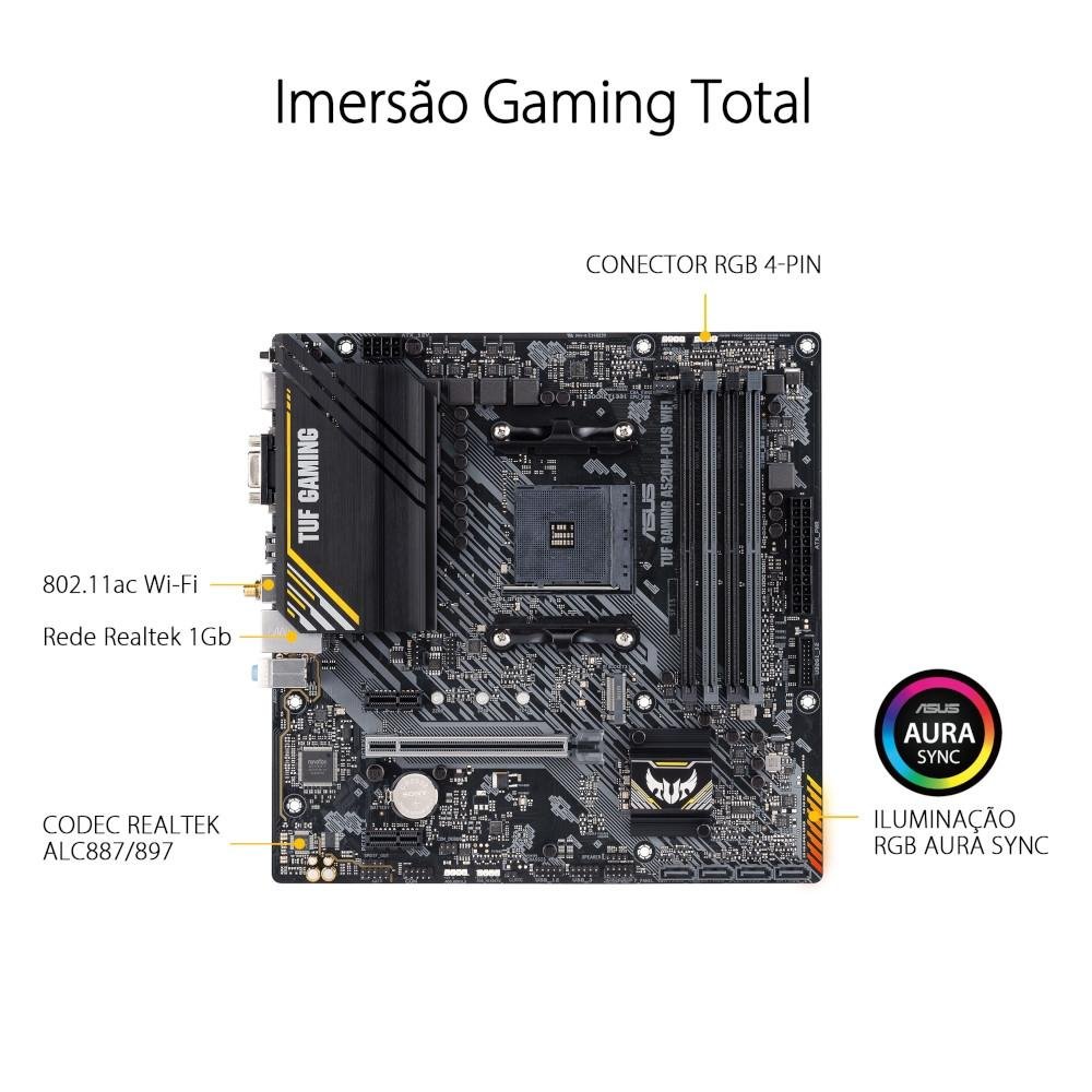Placa-Mãe ASUS TUF GAMING A520M-PLUS WIFI, AMD AM4, RGB, mATX, DDR4, Preto - 90MB17F0-M0EAY0 - view 8
