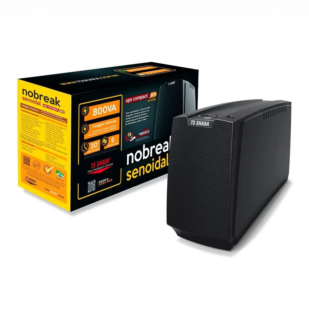 Nobreak TS Shara UPS Compact XPRO Senoidal, 800VA, 1BS, Bivolt, 6 Tomadas de Saída, 7AH, Preto - 4447 - view 4