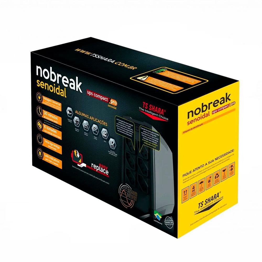 Nobreak TS Shara UPS Compact XPRO Senoidal, 800VA, 1BS, Bivolt, 6 Tomadas de Saída, 7AH, Preto - 4447 - view 6