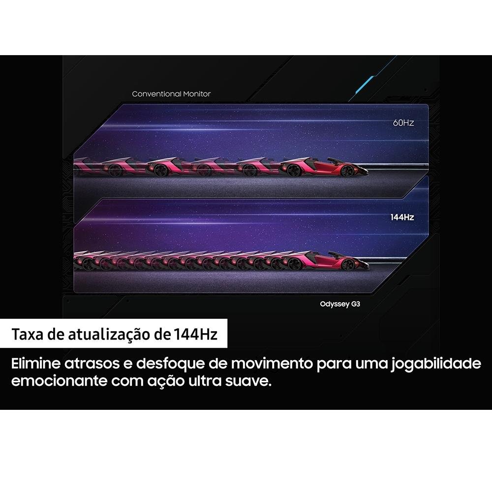 Imagem 10 de 13 do produto Monitor Gamer Samsung Odyssey G3 24" Full HD, 144Hz, 1ms, FreeSync Premium, HDMI e Displayport, Ajuste de altura, Preto - LF24G35TFWLXZD