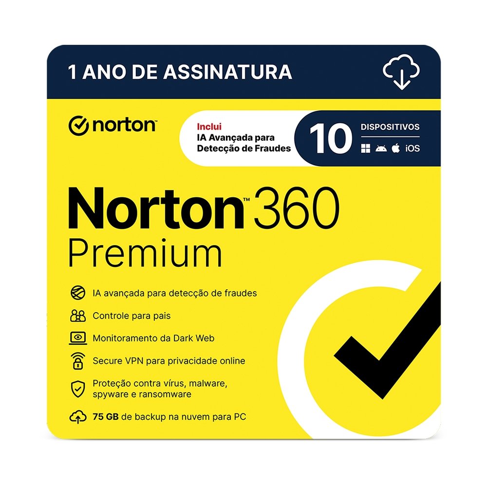 Norton 360 Premium 10 Dispositivos, 12 meses, Digital para Download - 21414573