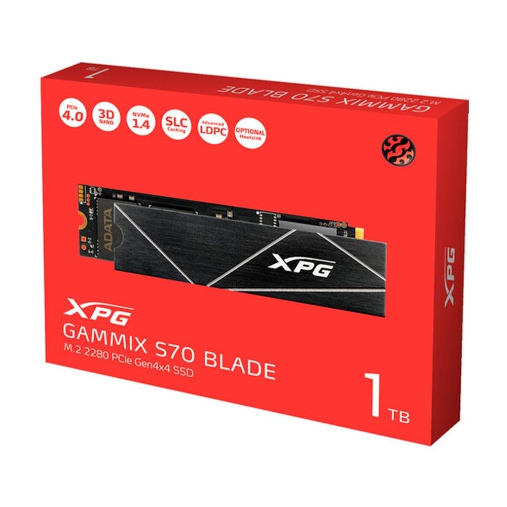 SSD ADATA XPG, 1TB, S70 Blade, PCIe Gen4x4, M.2 2280, NVMe, Leitura: 7400MB/s e Gravação: 5500MB/s, 3D NAND - AGAMMIXS70B-1T-CS