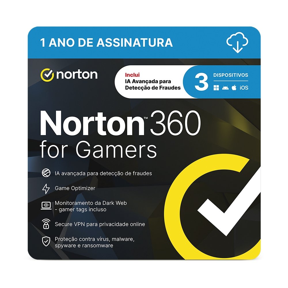 Norton 360 for Gamers 3 Dispositivos, 12 meses, Digital para Download - 21415189