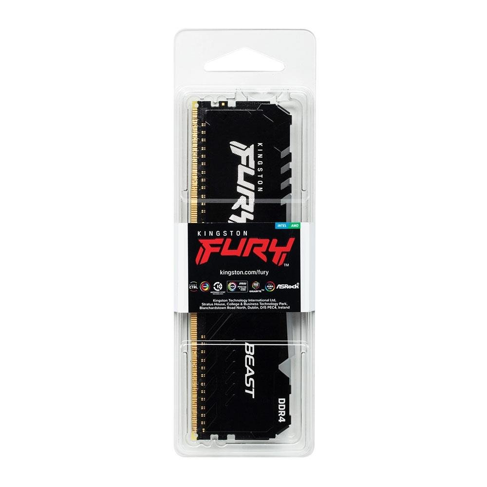Memória RAM Kingston Fury Beast, RGB, 8GB, 3200MHz, DDR4, CL16, Preto - KF432C16BBA/8