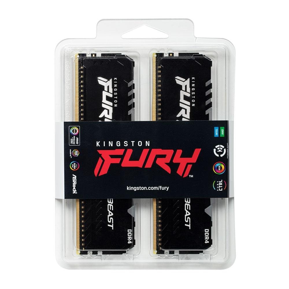 Memória Kingston Fury Beast, RGB, 32GB (2x16GB), 3733MHz, DDR4