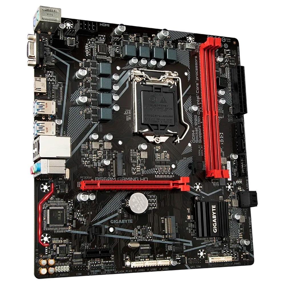 Imagem 2 de 5 do produto Placa-Mãe Gigabyte B560M Gaming HD, Intel LGA 1200, Micro ATX, RGB, Rev. 1.0, Preto - B560M GAMING HD