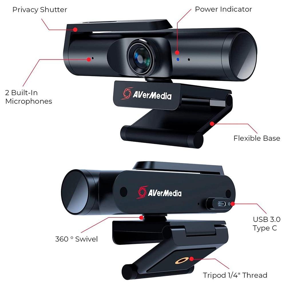 Imagem 3 de 8 do produto Webcam Live Streamer  Avermedia CAM 513, 4K UHD, 3840x2160P, USB, Microfone Embutido, Preto - 61PW513000AC
