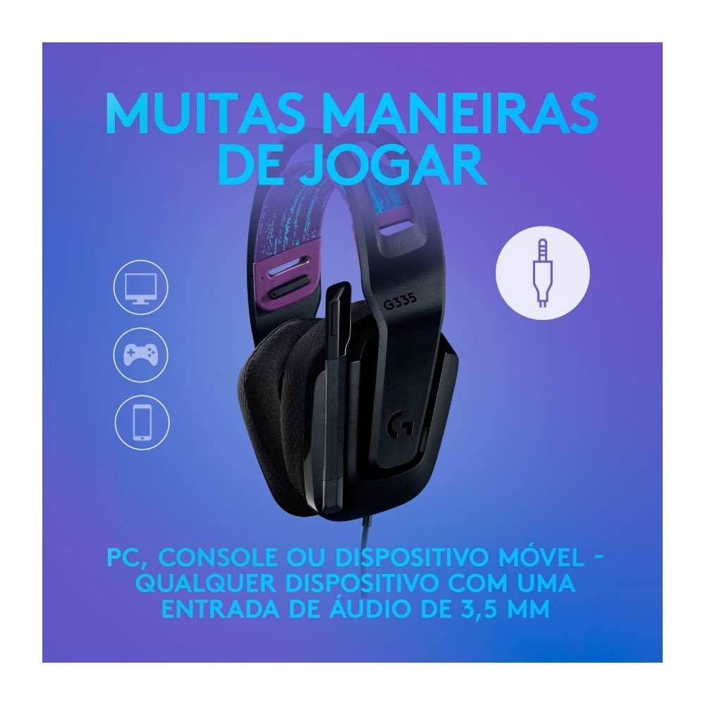 Headset Gamer ( Balão.info) G335, 3.5mm para PC/PlayStation/( Balão.info)/Switch/Mobile, Driver 40mm, Arco Ajustável, Preto - 981-( Balão.info - foto 3