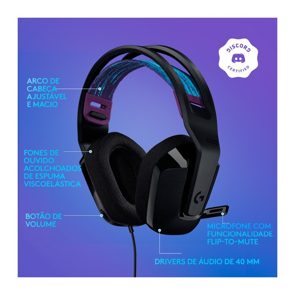 Headset Gamer ( Balão.info) G335, 3.5mm para PC/PlayStation/( Balão.info)/Switch/Mobile, Driver 40mm, Arco Ajustável, Preto - 981-( Balão.info - foto 6