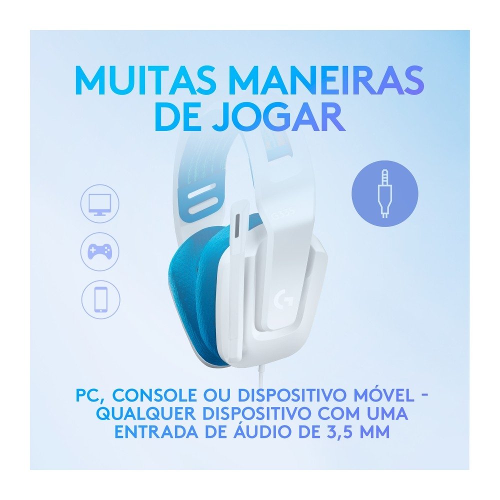 Headset Gamer ( Balão.info) G335, 3.5mm para PC/PlayStation/( Balão.info)/Switch/Mobile, Driver 40mm, Arco Ajustável, Branco - 981-( Balão.info - foto 3