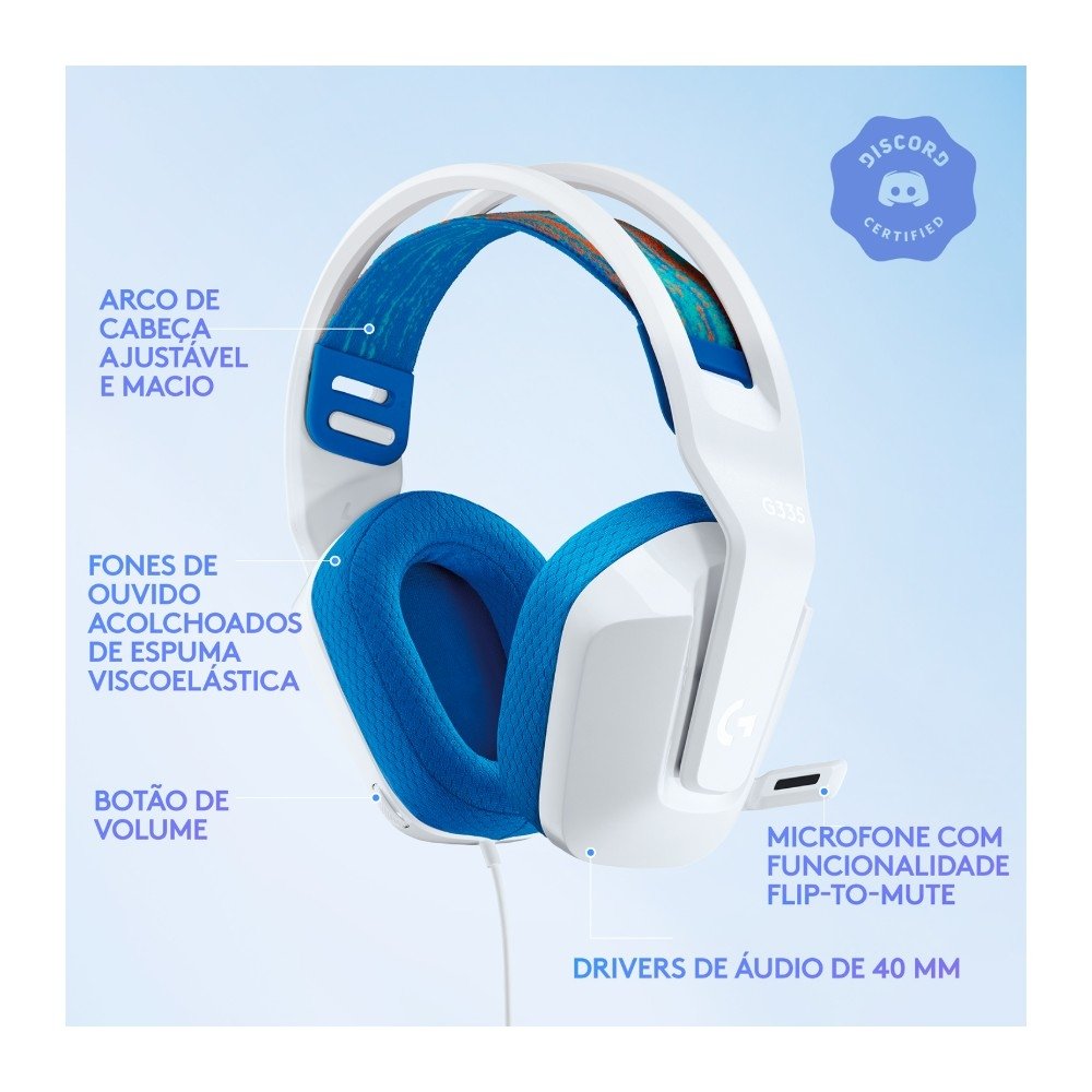 Headset Gamer ( Balão.info) G335, 3.5mm para PC/PlayStation/( Balão.info)/Switch/Mobile, Driver 40mm, Arco Ajustável, Branco - 981-( Balão.info - foto 6