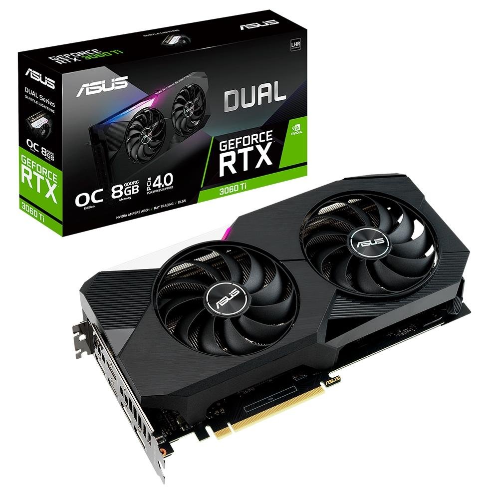 Placa de Vídeo RTX 3060 Ti Dual O8G V2 Asus NVIDIA GeForce, 8GB GDDR6, RGB, DLSS, LHR, Ray Tracing - DUAL-RTX3060TI-O8G-V2
