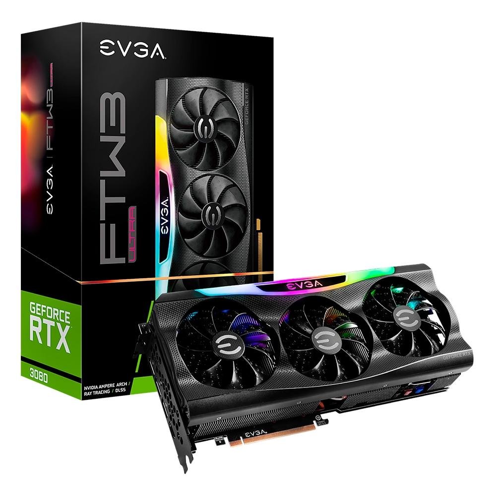 Placa de Vídeo EVGA NVIDIA GeForce RTX 3080 FTW3 Ultra Gaming, 10GB GDDR6X, iCX3 Technology, ARGB, DLSS, Ray Tracing, LHR - 10G-P5-3897-KL