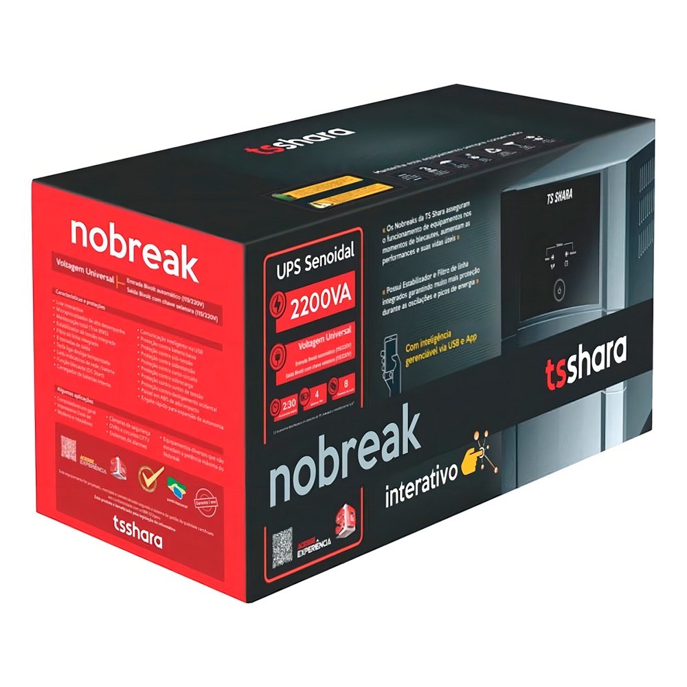 Nobreak TS Shara UPS Senoidal Universal, 2200VA, 8 Tomadas, 4 Baterias, Entrada Bivolt Automática, Senoidal, Indicador LED - 4452 - view 6