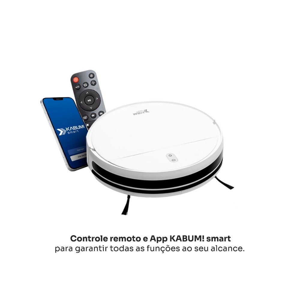 Robô Aspirador e Passa Pano KABUM! smart 100 - 5 Modos de Limpeza, Sensor Anti-Queda, Carregamento Automático, Aplicativo, Bivolt, Branco - KBSF005 Robô Aspirador e Passa Pano KABUM! smart 100 - 5 Modos de Limpeza, Sensor Anti-Queda, Carregamento Automático, Aplicativo, Bivolt, Branco - KBSF005