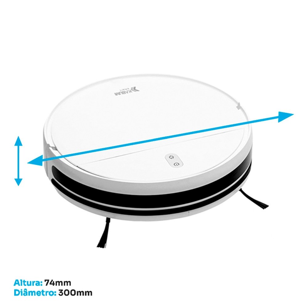 Robô Aspirador e Passa Pano KABUM! smart 100 - 5 Modos de Limpeza, Sensor Anti-Queda, Carregamento Automático, Aplicativo, Bivolt, Branco - KBSF005 Robô Aspirador e Passa Pano KABUM! smart 100 - 5 Modos de Limpeza, Sensor Anti-Queda, Carregamento Automático, Aplicativo, Bivolt, Branco - KBSF005