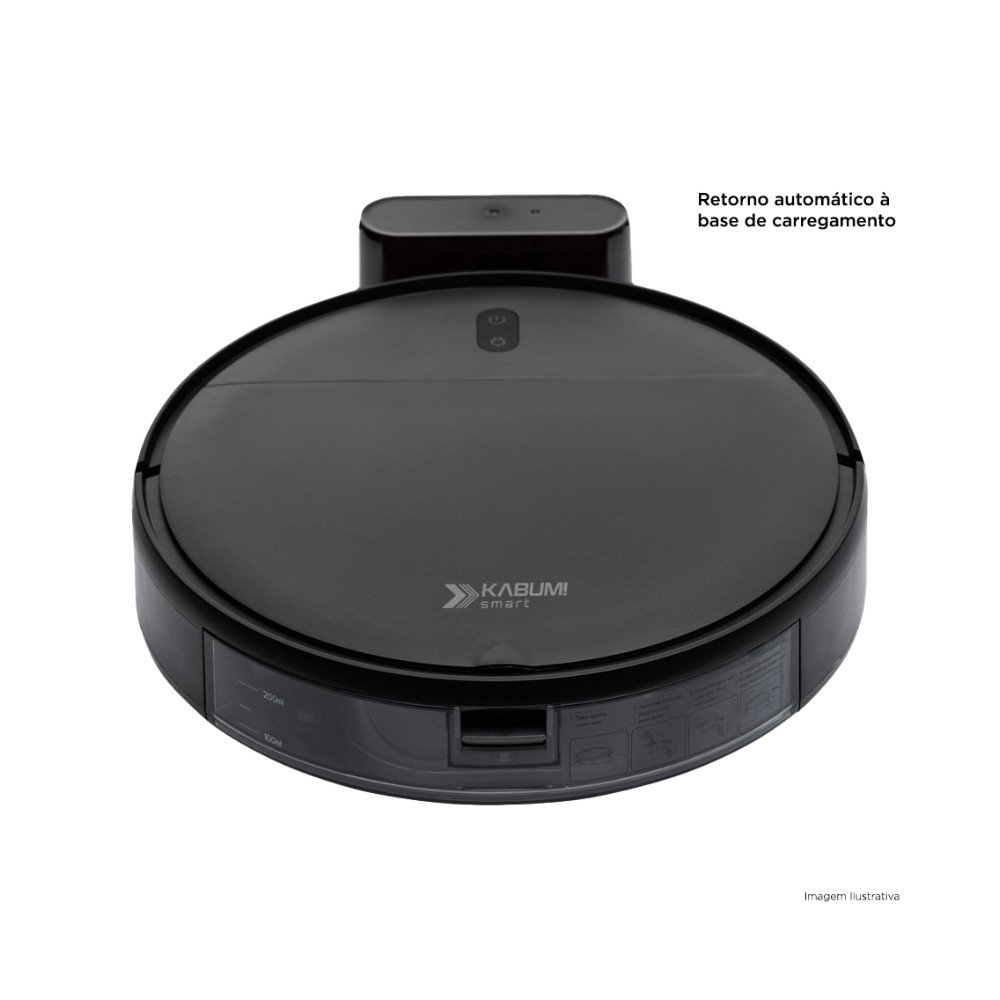 Robô Aspirador e Passa Pano KABUM! smart 100 - 5 Modos de Limpeza, Sensor Anti-Queda, Carregamento Automático, Aplicativo, Bivolt, Preto - KBSF007 Robô Aspirador e Passa Pano KABUM! smart 100 - 5 Modos de Limpeza, Sensor Anti-Queda, Carregamento Automático, Aplicativo, Bivolt, Preto - KBSF007