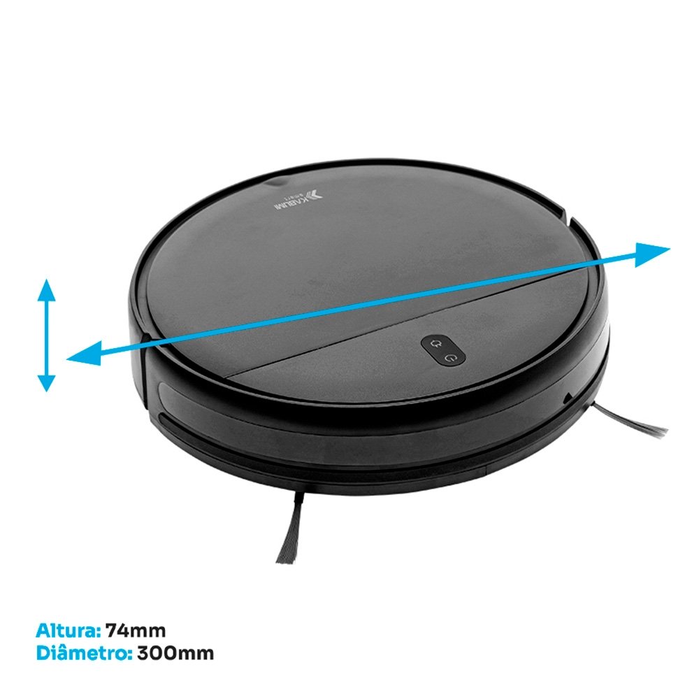 Robô Aspirador e Passa Pano KABUM! smart 100 - 5 Modos de Limpeza, Sensor Anti-Queda, Carregamento Automático, Aplicativo, Bivolt, Preto - KBSF007 Robô Aspirador e Passa Pano KABUM! smart 100 - 5 Modos de Limpeza, Sensor Anti-Queda, Carregamento Automático, Aplicativo, Bivolt, Preto - KBSF007