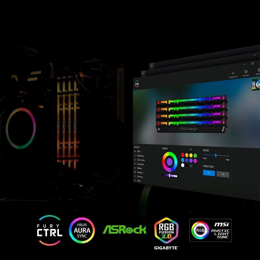 Imagem 6 de 6 do produto Memória RAM Kingston Fury Renegade, RGB, 8GB, 3600MHz, DDR4, CL16, Preto - KF436C16RBA/8