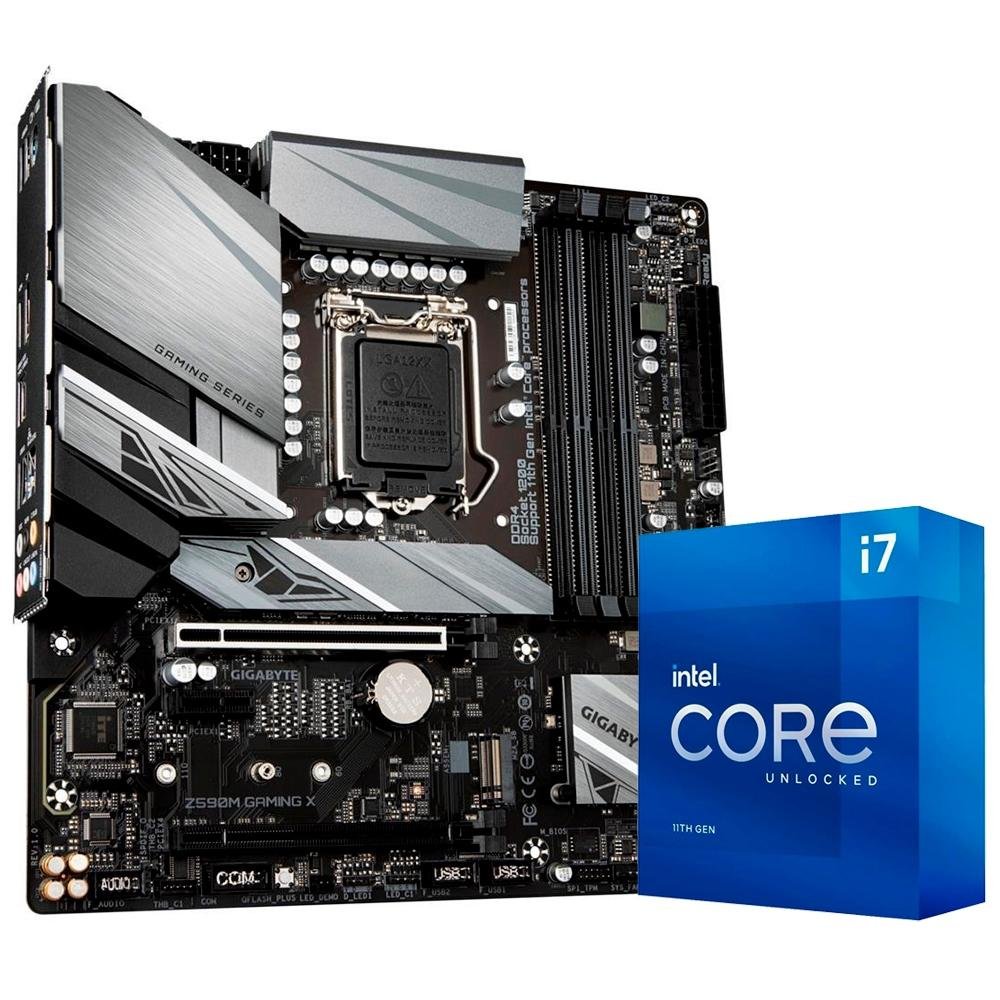 Kit Processador Intel Core i7-11700K + Placa Mãe Gigabyte Z590M
