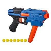 Lança Dardos Hasbro Nerf Rival Finisher XX-700 Equipe Azul   O lançador Nerf Rival Finisher XX-700 possui um clipe de recarga rápida! uma abertura lat