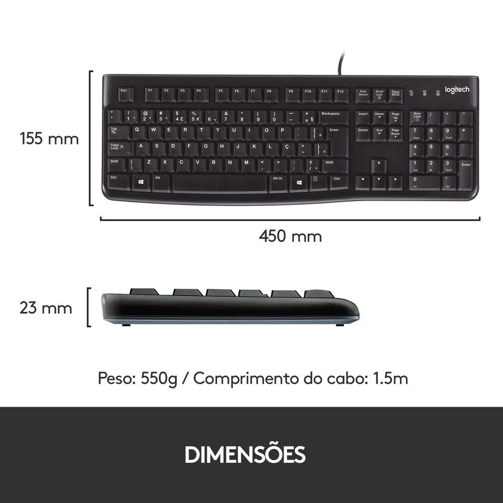 Teclado USB Multimídia Preto, LOGITECH K120 - Imagem 2