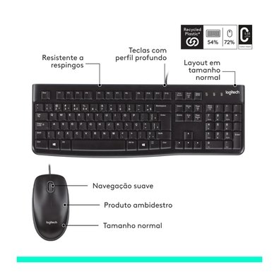 Combo Teclado e Mouse com fio USB Logitech MK120 com Design Confortável, Durável e Resistente à Respingos e Layout ABNT2 - 920-004429