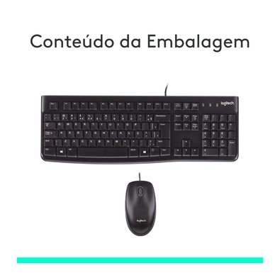 Combo Teclado e Mouse com fio USB Logitech MK120 com Design Confortável, Durável e Resistente à Respingos e Layout ABNT2 - 920-004429