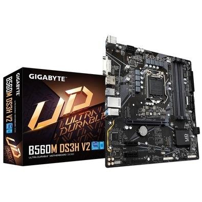 Placa Mãe Gigabyte B560M DS3H V2 (rev. 1.0), Intel LGA1200, Micro ATX, DDR4 - B560M DS3H V2 A Placa-mãe Gigabyte B560M DS3H V2 suporta processadores I
