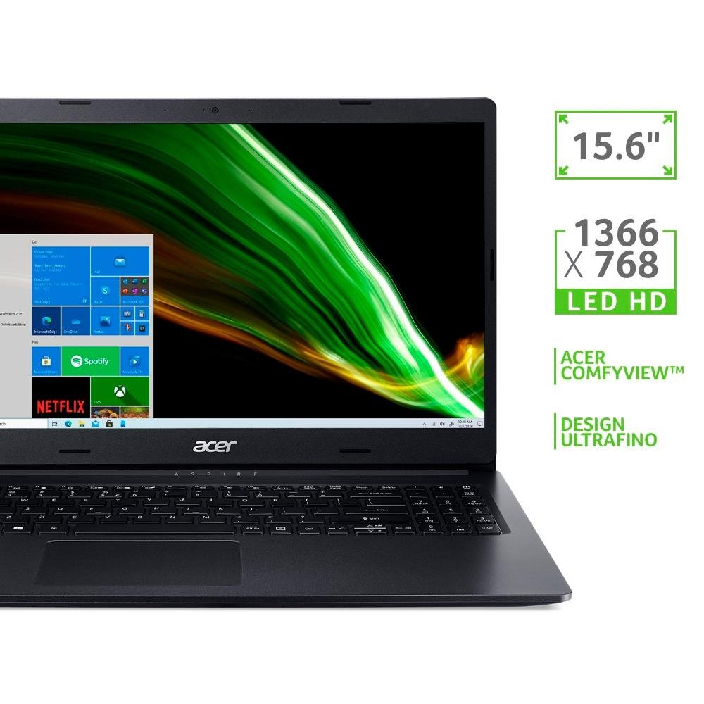 Notebook Acer Aspire 3 AMD Ryzen 5-3500U, 8GB RAM, SSD 512GB NVMe, 15.6" HD, Win10 Home, Preto - A315-23-R6HC Notebook Acer Aspire 3 AMD Ryzen 5-3500U, 8GB RAM, SSD 512GB NVMe, 15.6" HD, Win10 Home, Preto - A315-23-R6HC