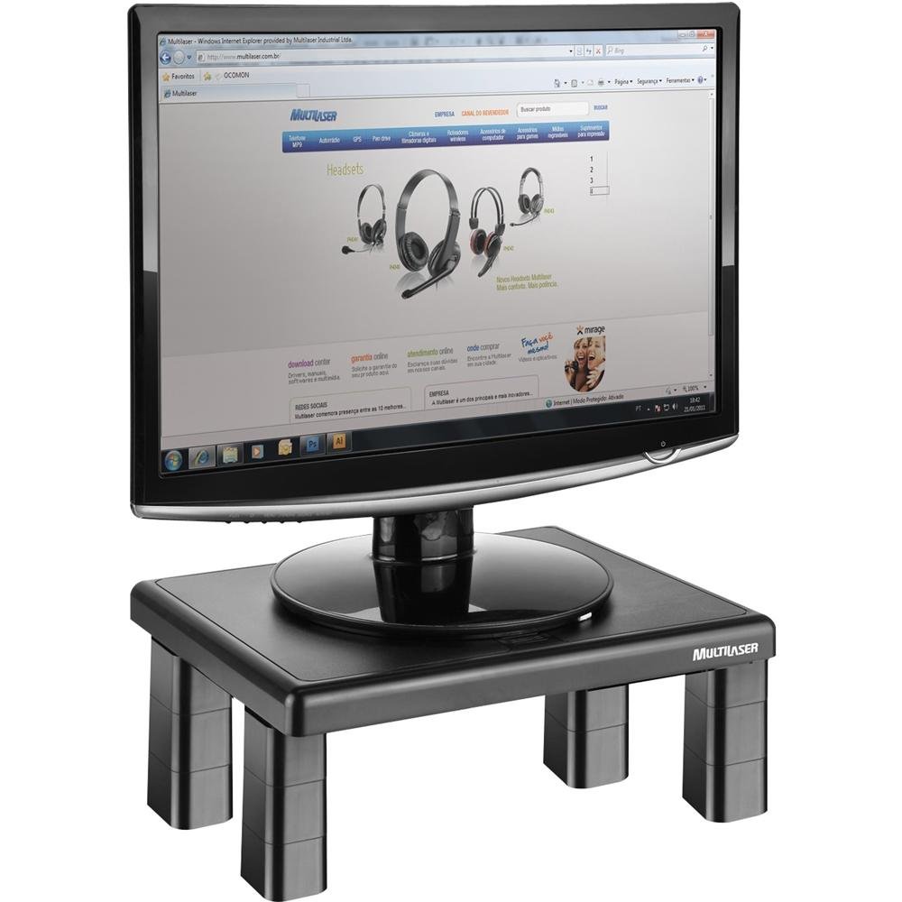 Imagem 3 de 5 do produto Suporte Ergonômico para Monitor Multi Quadrado, Ajuste com 4 Níveis de Altura, Preto - AC125