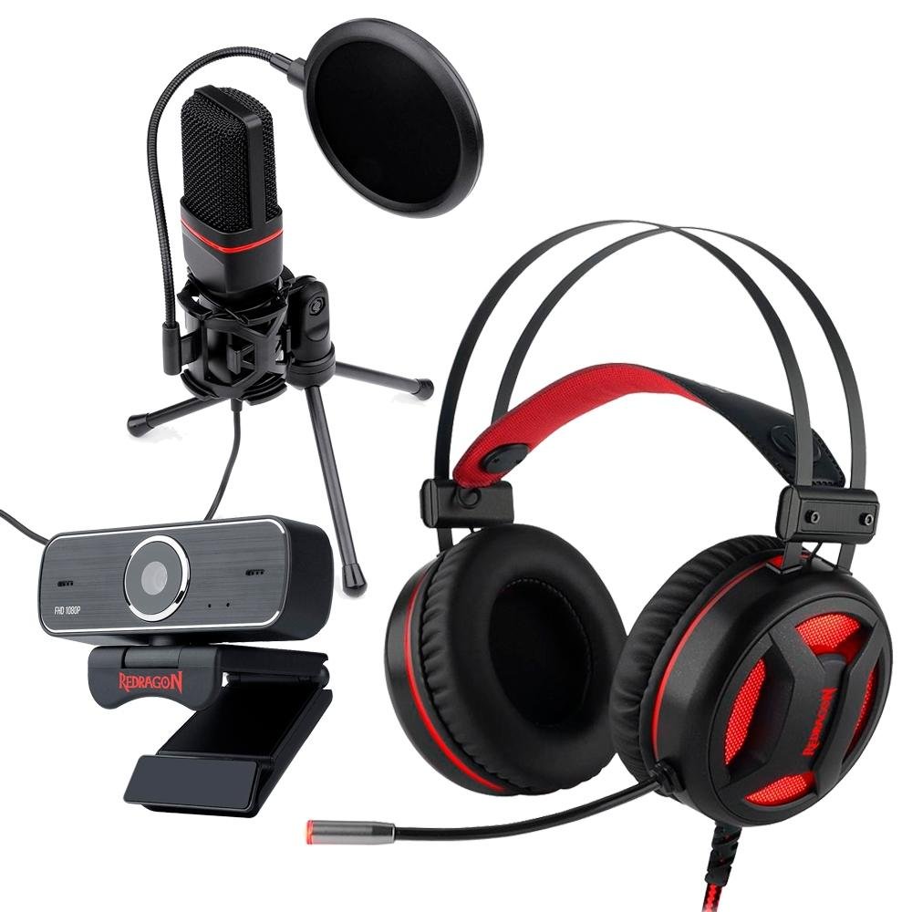 Kit Streamer Headset Gamer Redragon Minos USB 7.1 + Microfone Streamer Gamer  Redragon GM100 + Webcam Redragon Streaming Hitman, Full HD | KaBuM!