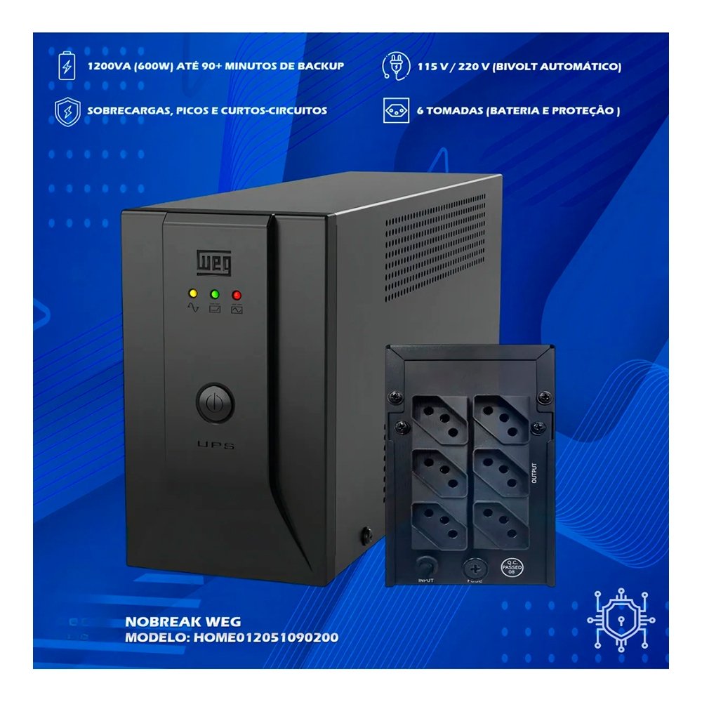 Nobreak WEG Home 1200VA, 600W, 6 Tomadas Entrada Bivolt e Saida 115V - ( Balão.info - foto 4