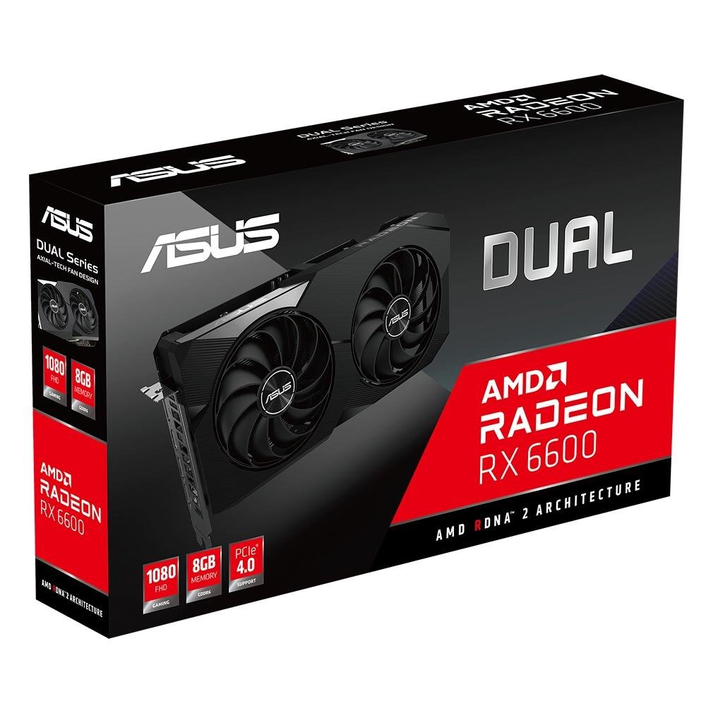 グラフィックボード・グラボ・ビデオカード ASUS Dual Radeon RX6600 8GB Placa de Vídeo RX 6600 DUAL 8G Asus, 8GB GDDR6 - DUAL-RX6600-8G