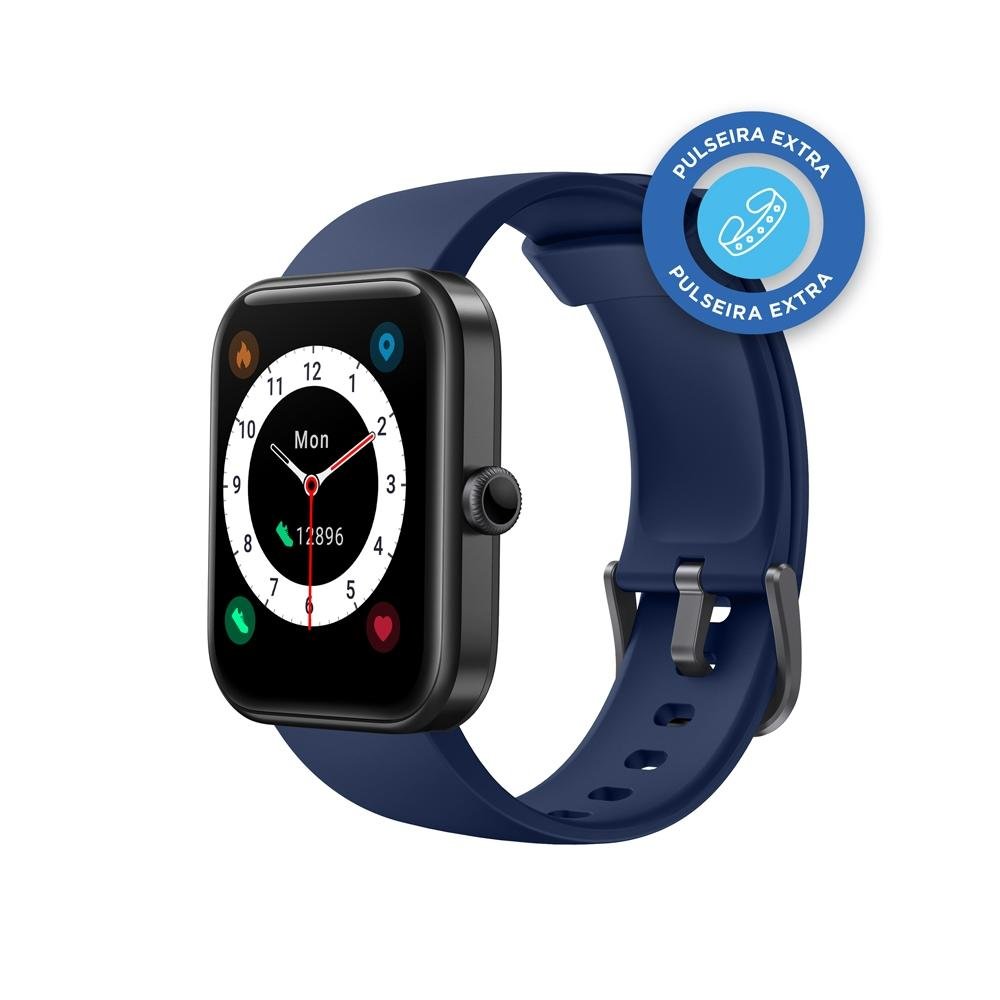 SmartWatch Balão.info Smart 700, Preto, Pulseira Extra Azul Escuro, Compatível IoT Alexa - KBSAC003 - view 2