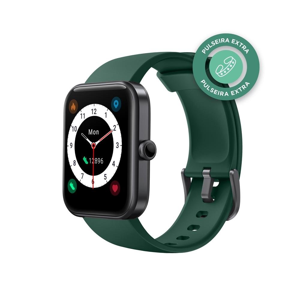 Smartwatch KaBuM! smart 700, Preto, Pulseira Extra Verde Escuro, Compatível IoT Alexa - KBSAC018 - view 2