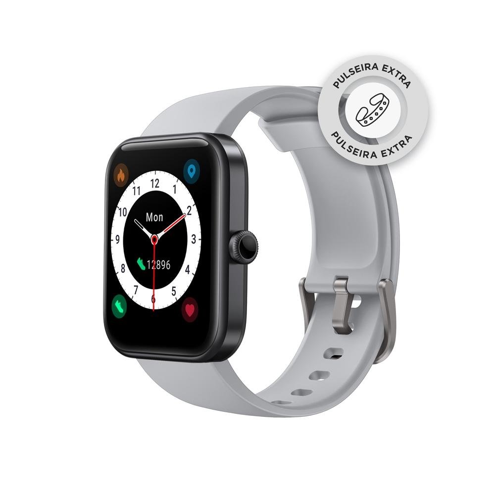 Imagem 2 de 5 do produto SmartWatch KaBuM! smart 700, Preto, Pulseira Extra Cinza Claro, Compatível IoT Alexa - KBSAC019