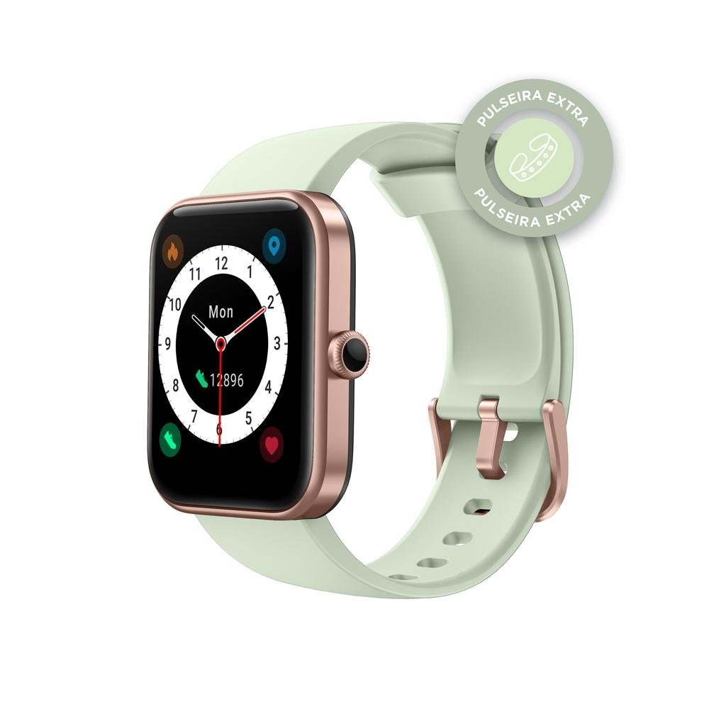 Imagem 2 de 5 do produto SmartWatch KaBuM! smart 700, Rosé, Pulseira Extra Verde Claro, Compatível IoT Alexa - KBSAC020