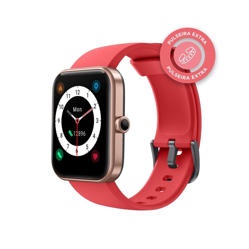 SmartWatch KaBuM! smart 700, Rosé, Pulseira Extra Vermelho, Compatível IoT Alexa - KBSAC021 - view 2