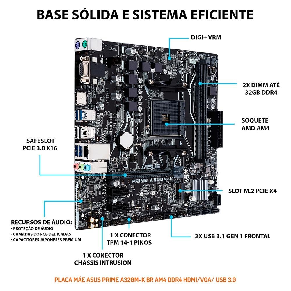 Imagem 5 de 7 do produto Computador OnPress Home AMD Atlhon 3000G, 8GB DDR4, SSD 240GB, Linux, Preto - ONH3000G08S24