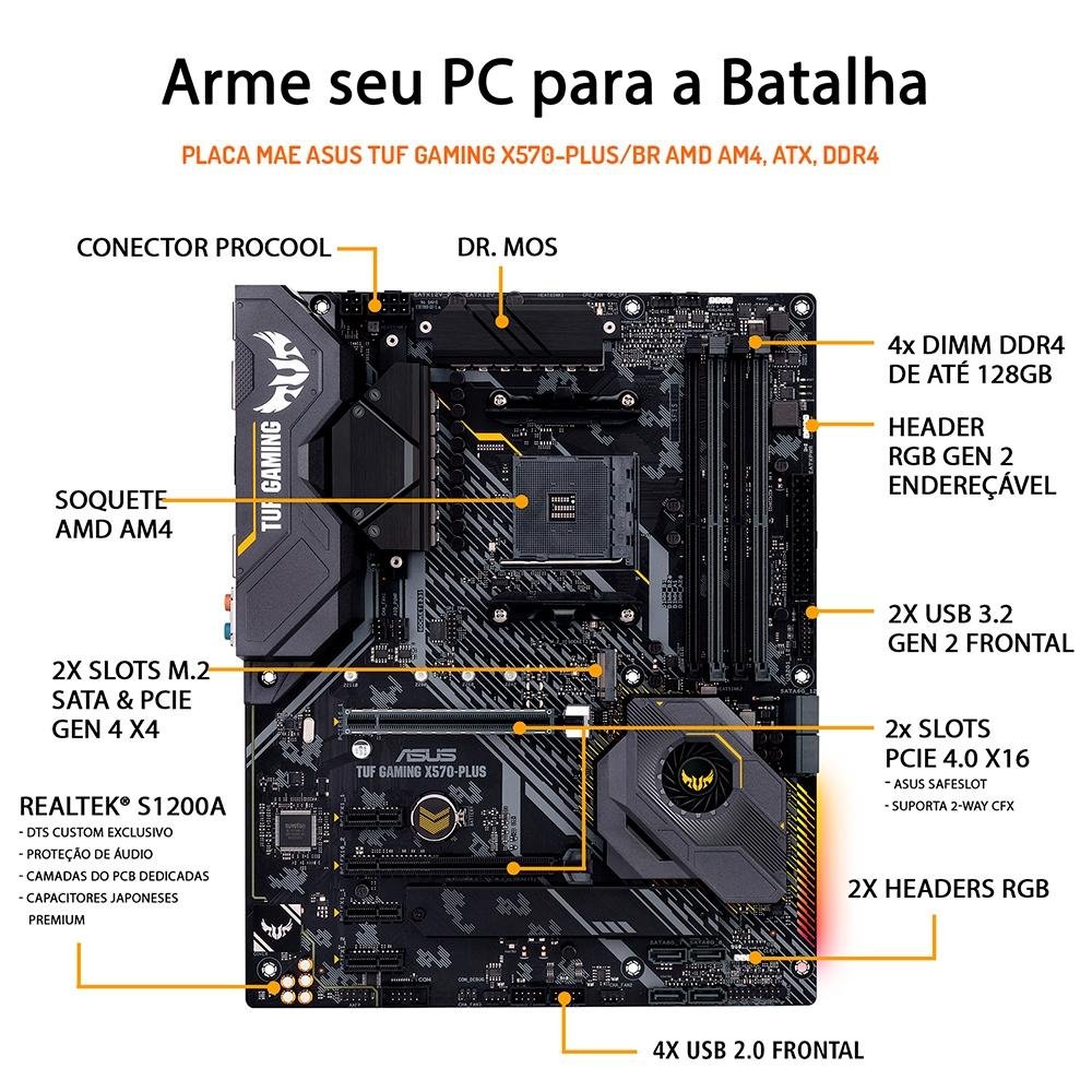 Imagem 6 de 11 do produto PC Gamer OnPress Powered By Asus AMD Ryzen 7 5800X, RTX 3070 8GB, 16GB DDR4, SSD 500GB, Linux, Preto - ONGR758XT3716M25